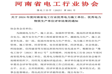 通达股份荣获“2024河南省电工行业优秀电力物资生产单位”称号