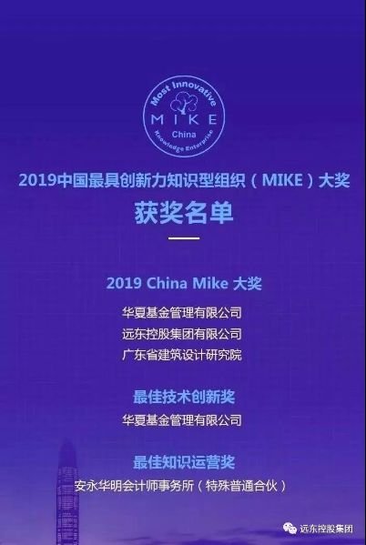 远东控股集团荣获2019中国最具创新力知识型组织(MIKE)大奖 远东控股集团荣获2019中国最具创新力知识型组织(MIKE)大奖