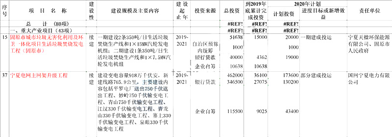 宁夏2020年重点电力能源项目投资计划